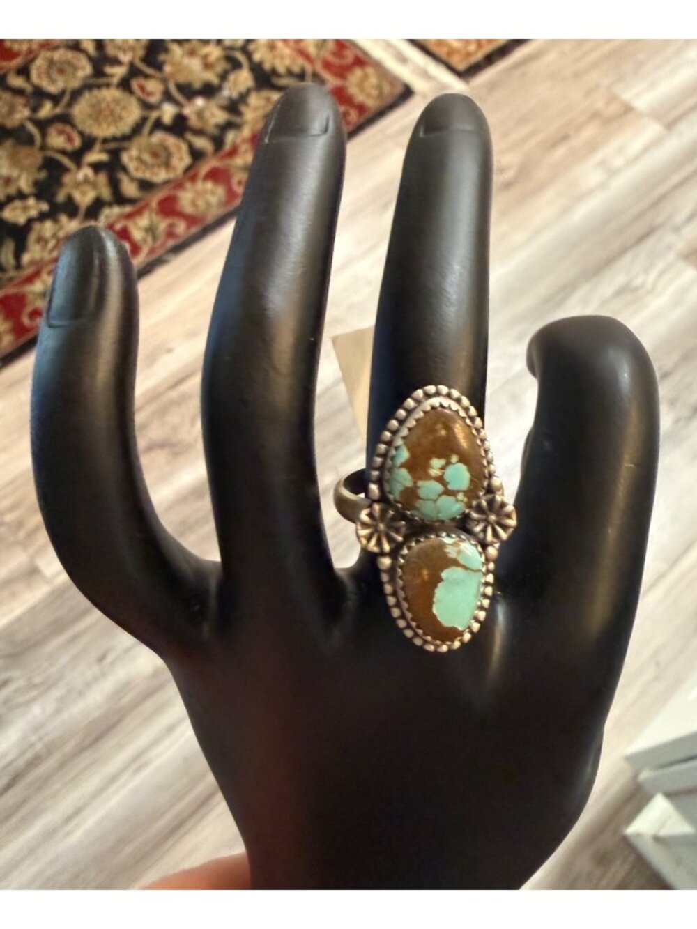 Artisan Number 8 Turquoise Sterling Silver  Double Stone NWT Adj Southwest Boho